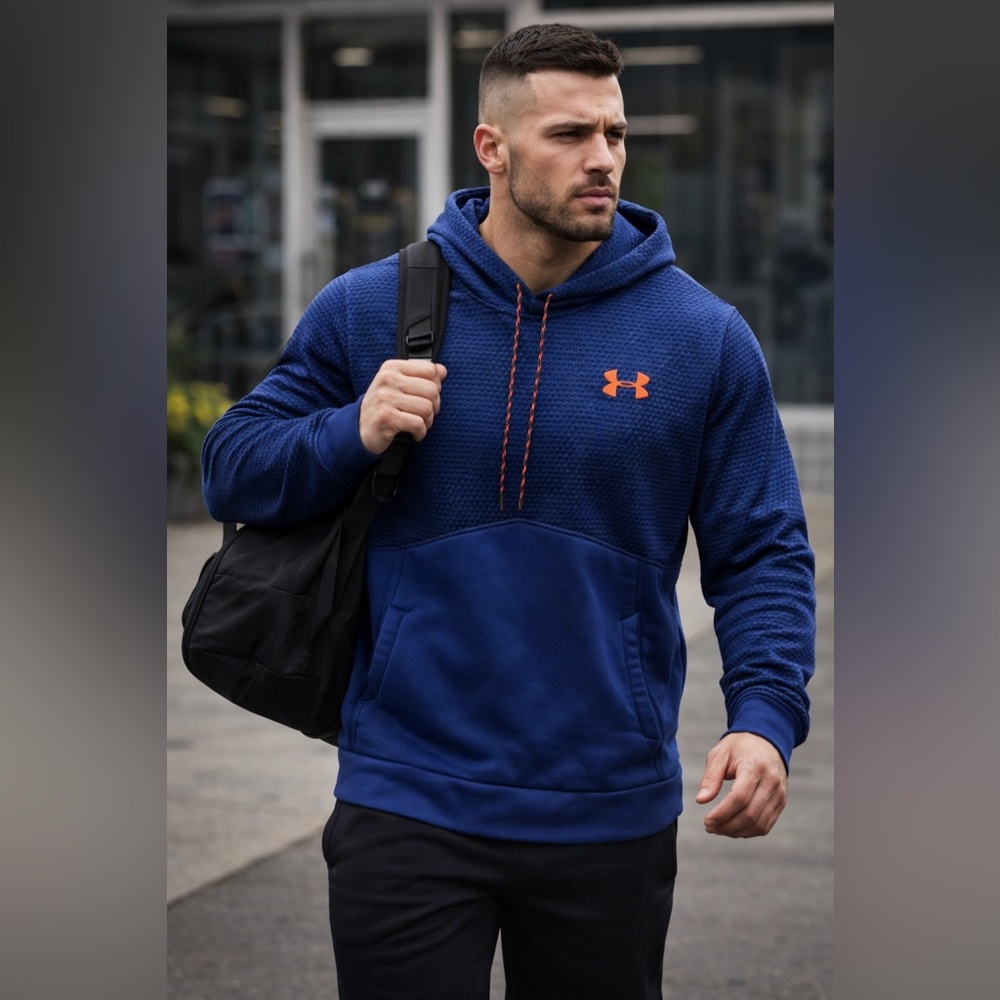 Under Armour Blue Pullover Hoodie with Textured Fleece